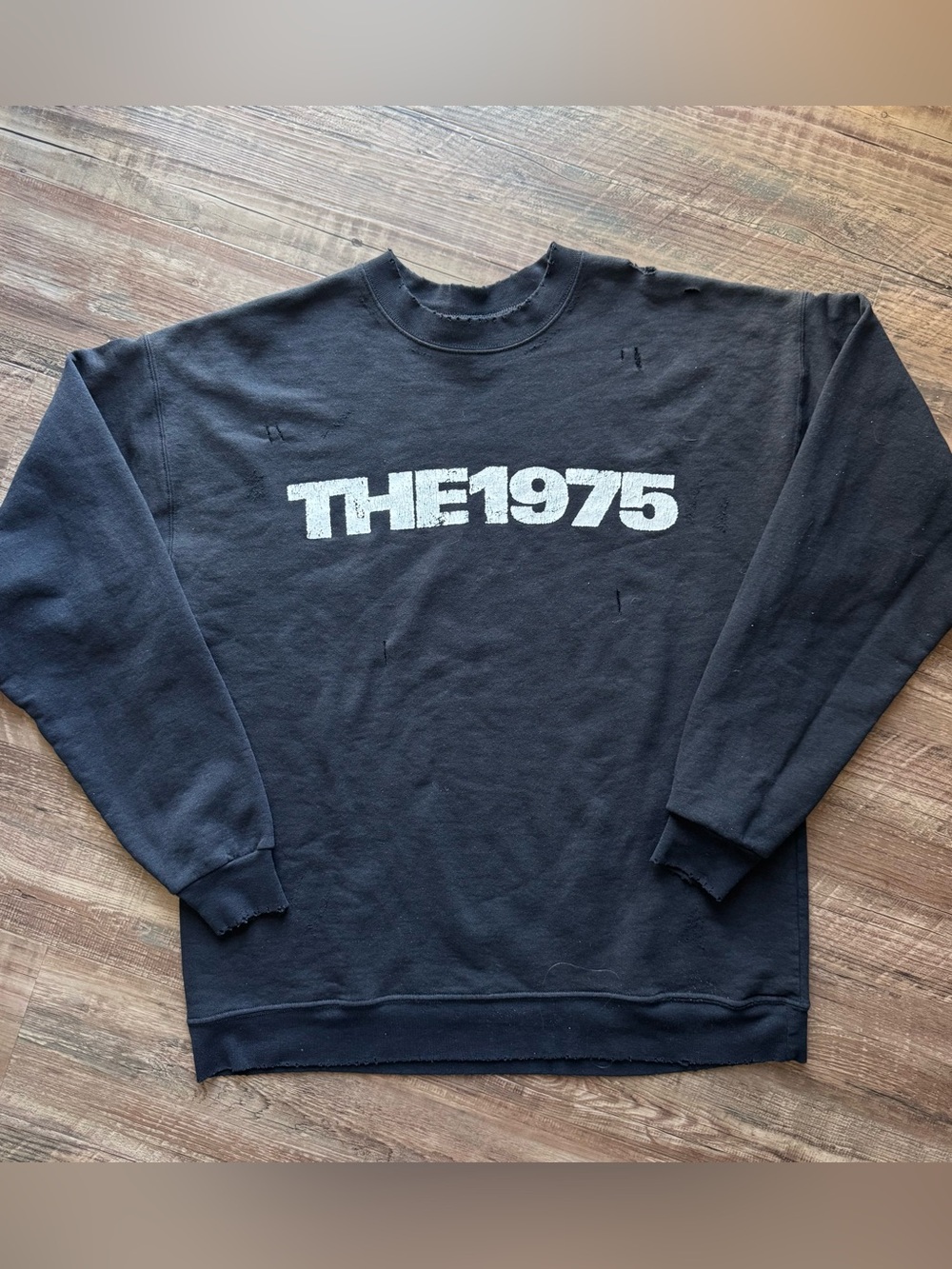 THE 1975 DISTRESSED BLACK CREWNECK MEN LARGE